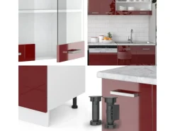 New Vicco R-Line Küchenzeile Bordeaux Hochglanz/Weiß 300 cm AP Anthrazit ohne E-Geräte Brilliant Bordeaux
