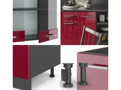 Best Vicco R-Line Küchenzeile Bordeaux Hochglanz/Anthrazit 240 cm AP Marmor ohne E-Geräte Brilliant Bordeaux