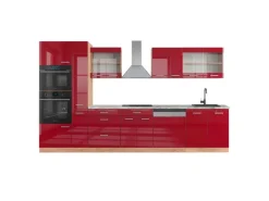 Online Vicco R-Line Küchenzeile Bordeaux Hochglanz/Goldkraft Eiche 350 cm mit HochschrankAP Marmor ohne E-Geräte Bordeaux-Glanz