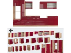Online Vicco R-Line Küchenzeile Bordeaux Hochglanz/Goldkraft Eiche 350 cm mit HochschrankAP Marmor ohne E-Geräte Bordeaux-Glanz