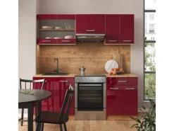 Vicco R-Line Küchenzeile Bordeaux Hochglanz/Goldkraft Eiche 200 cm ohne Arbeitsplatte ohne E-Geräte Bordeaux-Glanz