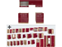 Vicco R-Line Küchenzeile Bordeaux Hochglanz/Goldkraft Eiche 200 cm ohne Arbeitsplatte ohne E-Geräte Bordeaux-Glanz