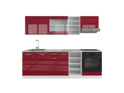 Einbauküchen<Vicco R-Line Küchenzeile Bordeaux Hochglanz/Weiß 240 cm ohne Arbeitsplatte ohne E-Geräte
