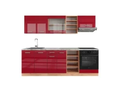 Einbauküchen<Vicco R-Line Küchenzeile Bordeaux Hochglanz/Goldkraft Eiche 240 cm AP Marmor ohne E-Geräte