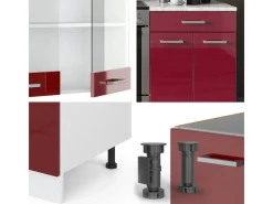 Sale Vicco R-Line Küchenzeile Bordeaux Hochglanz/Weiß 200 cm ohne Arbeitsplatte ohne E-Geräte Brilliant Bordeaux