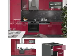 Vicco R-Line Küchenzeile Bordeaux Hochglanz/Anthrazit 300 cm AP Anthrazit ohne E-Geräte< Pantryküchen|Einbauküchen
