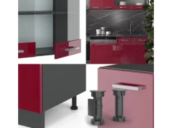 Vicco R-Line Küchenzeile Bordeaux Hochglanz/Anthrazit 300 cm AP Anthrazit ohne E-Geräte< Pantryküchen|Einbauküchen