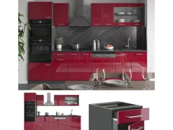Vicco R-Line Küchenzeile Bordeaux Hochglanz/Anthrazit 300 cm mit HochschrankAP Anthrazit ohne E-Geräte< Einbauküchen