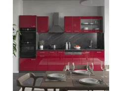 Vicco R-Line Küchenzeile Bordeaux Hochglanz/Anthrazit 300 cm mit HochschrankAP Anthrazit ohne E-Geräte< Einbauküchen