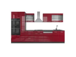 Outlet Vicco R-Line Küchenzeile Bordeaux Hochglanz/Anthrazit 350 cm mit Hochschrankohne Arbeitsplatte ohne E-Geräte Brilliant Bordeaux