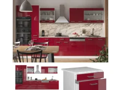 Vicco R-Line Küchenzeile Bordeaux Hochglanz/Weiß 350 cm mit Hochschrankohne Arbeitsplatte ohne E-Geräte< Herde|Kühlschränke