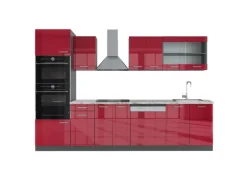 Online Vicco R-Line Küchenzeile Bordeaux Hochglanz/Anthrazit 300 cm mit HochschrankAP Marmor ohne E-Geräte Brilliant Bordeaux