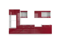 Kochfelder|Kühlschränke<Vicco R-Line Küchenzeile Bordeaux Hochglanz/Weiß 350 cm mit HochschrankAP Marmor ohne E-Geräte