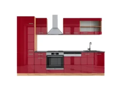 Outlet Vicco R-Line Küchenzeile Bordeaux Hochglanz/Goldkraft Eiche 300 cm AP Anthrazit ohne E-Geräte Bordeaux-Glanz