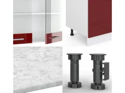 Online Vicco R-Line Küchenzeile Bordeaux Hochglanz/Weiß 300 cm mit HochschrankAP Eiche ohne E-Geräte Brilliant Bordeaux