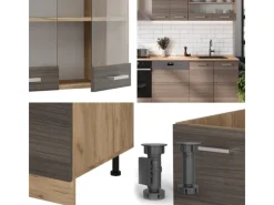 Herde|Kühlschränke<Vicco R-Line Küchenzeile /Goldkraft Eiche 300 cm AP Marmor ohne E-Geräte