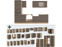 Herde|Kühlschränke<Vicco R-Line Küchenzeile /Goldkraft Eiche 300 cm AP Marmor ohne E-Geräte