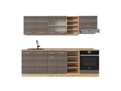 Vicco R-Line Küchenzeile /Goldkraft Eiche 240 cm ohne Arbeitsplatte ohne E-Geräte< Einbauküchen