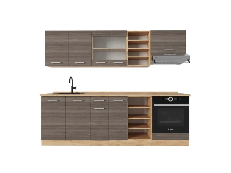 Vicco R-Line Küchenzeile /Goldkraft Eiche 240 cm ohne Arbeitsplatte ohne E-Geräte< Einbauküchen