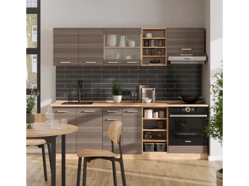 Vicco R-Line Küchenzeile /Goldkraft Eiche 240 cm ohne Arbeitsplatte ohne E-Geräte< Einbauküchen