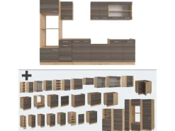 Clearance Vicco R-Line Küchenzeile /Goldkraft Eiche 300 cm mit HochschrankAP Anthrazit ohne E-Geräte Edelgrau