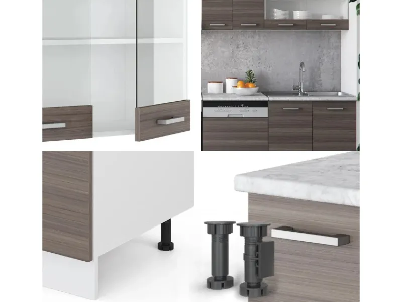 Hot Vicco R-Line Küchenzeile /Weiß 300 cm ohne Arbeitsplatte ohne E-Geräte Edelgrau
