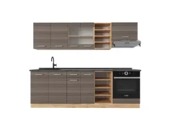 Vicco R-Line Küchenzeile /Goldkraft Eiche 240 cm AP Anthrazit ohne E-Geräte< Einbauküchen
