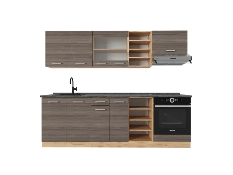 Vicco R-Line Küchenzeile /Goldkraft Eiche 240 cm AP Anthrazit ohne E-Geräte< Einbauküchen