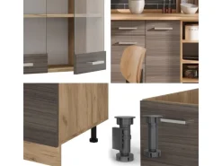 Vicco R-Line Küchenzeile /Goldkraft Eiche 240 cm AP Anthrazit ohne E-Geräte< Einbauküchen