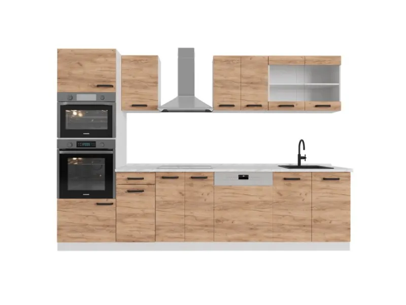 Vicco R-Line Küchenzeile Goldkraft /Weiß 300 cm AP Anthrazit Opt 2 ohne E-Geräte Eiche