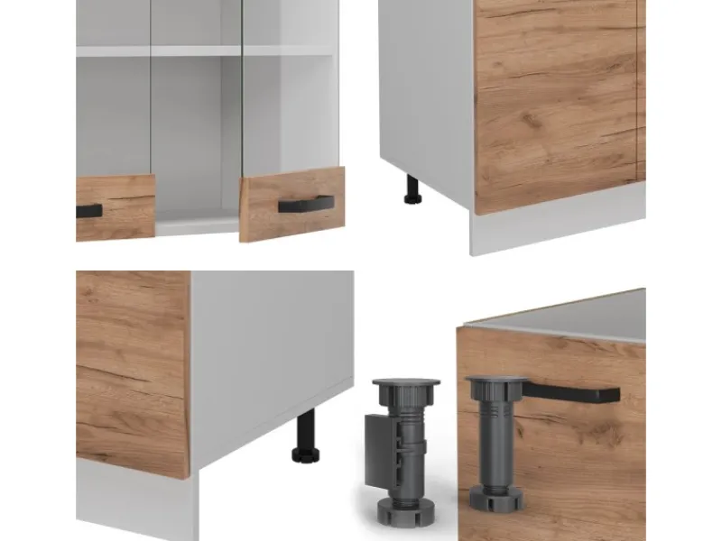 Vicco R-Line Küchenzeile Goldkraft /Weiß 300 cm AP Anthrazit Opt 2 ohne E-Geräte Eiche