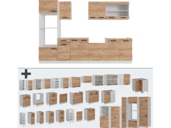 Vicco R-Line Küchenzeile Goldkraft /Weiß 300 cm AP Anthrazit Opt 2 ohne E-Geräte Eiche