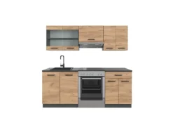 Discount Vicco R-Line Küchenzeile Goldkraft Eiche/Anthrazit 200 cm ohne Arbeitsplatte ohne E-Geräte Anthrazit-Eiche