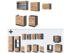 Discount Vicco R-Line Küchenzeile Goldkraft Eiche/Anthrazit 200 cm ohne Arbeitsplatte ohne E-Geräte Anthrazit-Eiche