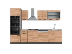 Clearance Vicco R-Line Küchenzeile Goldkraft Eiche/Anthrazit 300 cm mit HochschrankAP Marmor ohne E-Geräte Anthrazit-Eiche