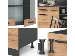 New Vicco R-Line Küchenzeile Goldkraft Eiche/Anthrazit 240 cm AP Anthrazit Opt 2 ohne E-Geräte