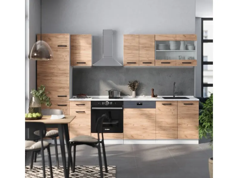 Vicco R-Line Küchenzeile Goldkraft /Weiß 300 cm AP Anthrazit ohne E-Geräte< Miniküchen