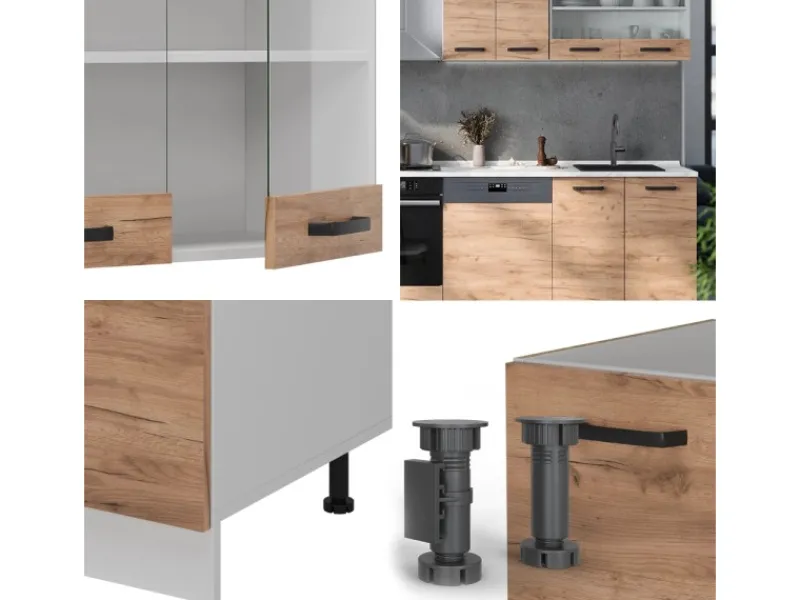 Vicco R-Line Küchenzeile Goldkraft /Weiß 300 cm AP Anthrazit ohne E-Geräte< Miniküchen