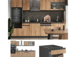 Best Vicco R-Line Küchenzeile Goldkraft Eiche/Anthrazit 300 cm mit HochschrankAP Marmor ohne E-Geräte Anthrazit-Eiche