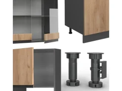 Best Vicco R-Line Küchenzeile Goldkraft Eiche/Anthrazit 300 cm mit HochschrankAP Marmor ohne E-Geräte Anthrazit-Eiche