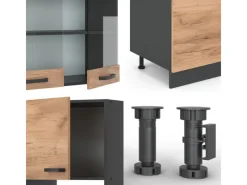 Einbauküchen<Vicco R-Line Küchenzeile Goldkraft Eiche/Anthrazit 300 cm mit HochschrankAP Eiche ohne E-Geräte
