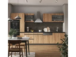 Discount Vicco R-Line Küchenzeile Goldkraft Eiche/Anthrazit 350 cm J-Shapemit Hochschrankohne Arbeitsplatte ohne E-Geräte Anthrazit-Eiche