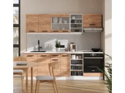 Einbauküchen<Vicco R-Line Küchenzeile Goldkraft /Weiß 240 cm AP Marmor ohne E-Geräte