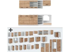 Einbauküchen<Vicco R-Line Küchenzeile Goldkraft /Weiß 240 cm AP Marmor ohne E-Geräte
