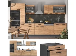 Vicco R-Line Küchenzeile Goldkraft Eiche/Anthrazit 350 cm mit Hochschrankohne Arbeitsplatte ohne E-Geräte< Einbauküchen|Zubehör Für Küchenarmatur
