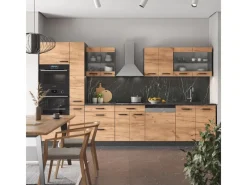 Vicco R-Line Küchenzeile Goldkraft Eiche/Anthrazit 350 cm mit Hochschrankohne Arbeitsplatte ohne E-Geräte< Einbauküchen|Zubehör Für Küchenarmatur