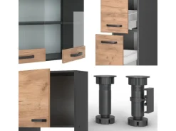 Vicco R-Line Küchenzeile Goldkraft Eiche/Anthrazit 350 cm mit Hochschrankohne Arbeitsplatte ohne E-Geräte< Einbauküchen|Zubehör Für Küchenarmatur