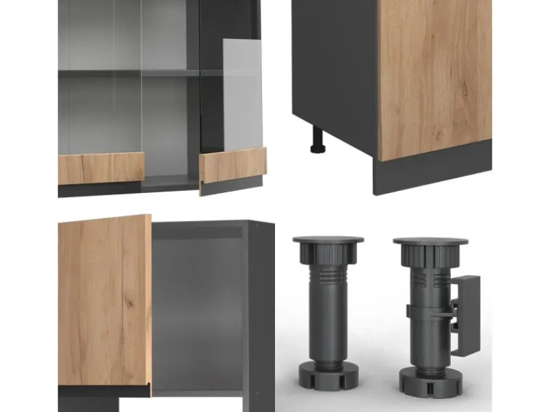 Vicco R-Line Küchenzeile Goldkraft Eiche/Anthrazit 300 cm mit HochschrankAP Eiche ohne E-Geräte< Einbauküchen