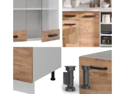 Vicco R-Line Küchenzeile Goldkraft Eiche/Weiß 240 cm AP Eiche ohne E-Geräte< Einbauküchen