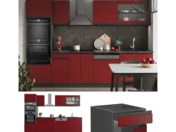 Best Vicco R-Line Küchenzeile /Anthrazit 300 cm mit HochschrankAP Marmor ohne E-Geräte Rot